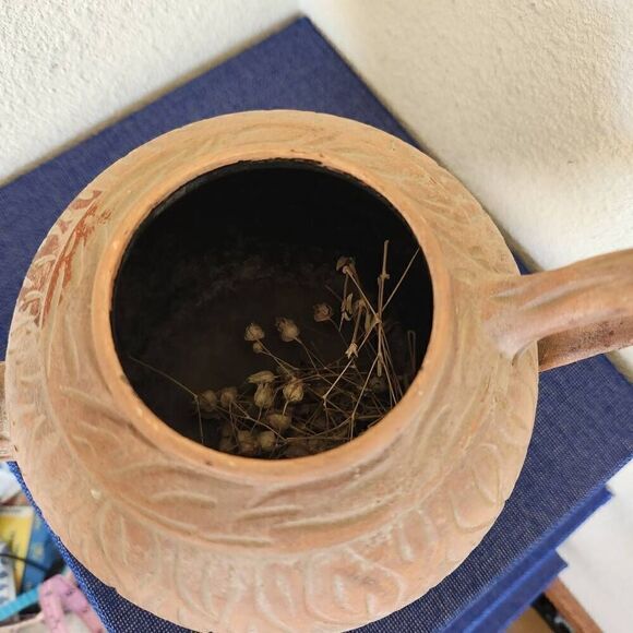 Carved clay teapot pottery tan earthenware stoneware home decor neutral Earth to - Picture 3 of 6